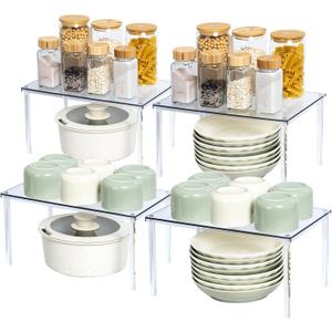 Acrylic Cabinet Organizer, Set of 4 Spice Rack Organizer for Cabinet, Desk Countertop Shelf Organizer, Pantry Kitchen Storage and Organization, Stackable Shelves House Essentials for Gift