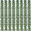 Waipfaru 8Pcs Eucalyptus Garland, 5.9FT Greenery Garland, Green Garland with Flowers, Artificial Faux Silver Dollar Eucalyptus Leaves Vines for Table Home Wedding Mantle Party Indoor Outdoor Decor