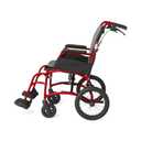 Medline Ultralight Transport Chair, Lightweight Folding Wheelchair with 12 in Rear Wheels, Padded Armrests, Swing Away Footrests, Safety Seat Belt, 300 lb Capacity, Red, 1 Count
