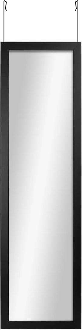 Over The Door Mirror, 14x50 Inch Large Wall Mirror, Black Frame for Bathroom, Bedroom, Closet, and Hallway
