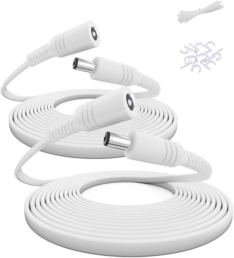 Itramax 10ft 12V DC Extension Cable (2 Pack),DC 2.1mm x 5.5mm 5521 Power Supply Adapter Flat Extender Cord,Female to Male Wire for IP Network,CCTV Security Camera,DVRs & More Devices,5V,9V,24V,12 Volt (White)