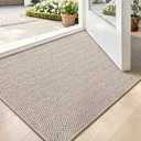 2 x LUMI Ultra Thin Indoor Door Mat for Entrance 24"x36", Non Slip Entryway Mat, Low Profile Doormat, Unique Herringbone Design Carpet for Inside, Patio, Porch, Beige