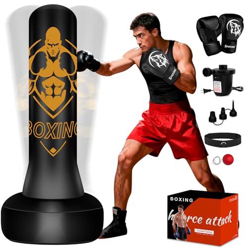 Vobab 70" Freestanding Puncing Bags for Adults Teens, Boxing Bag with Stand, Heavy Bag with Boxing Gloves, Electric Air Pump, Reflex Ball, Kickboxing Bag for Training MMA Muay Thai Gym