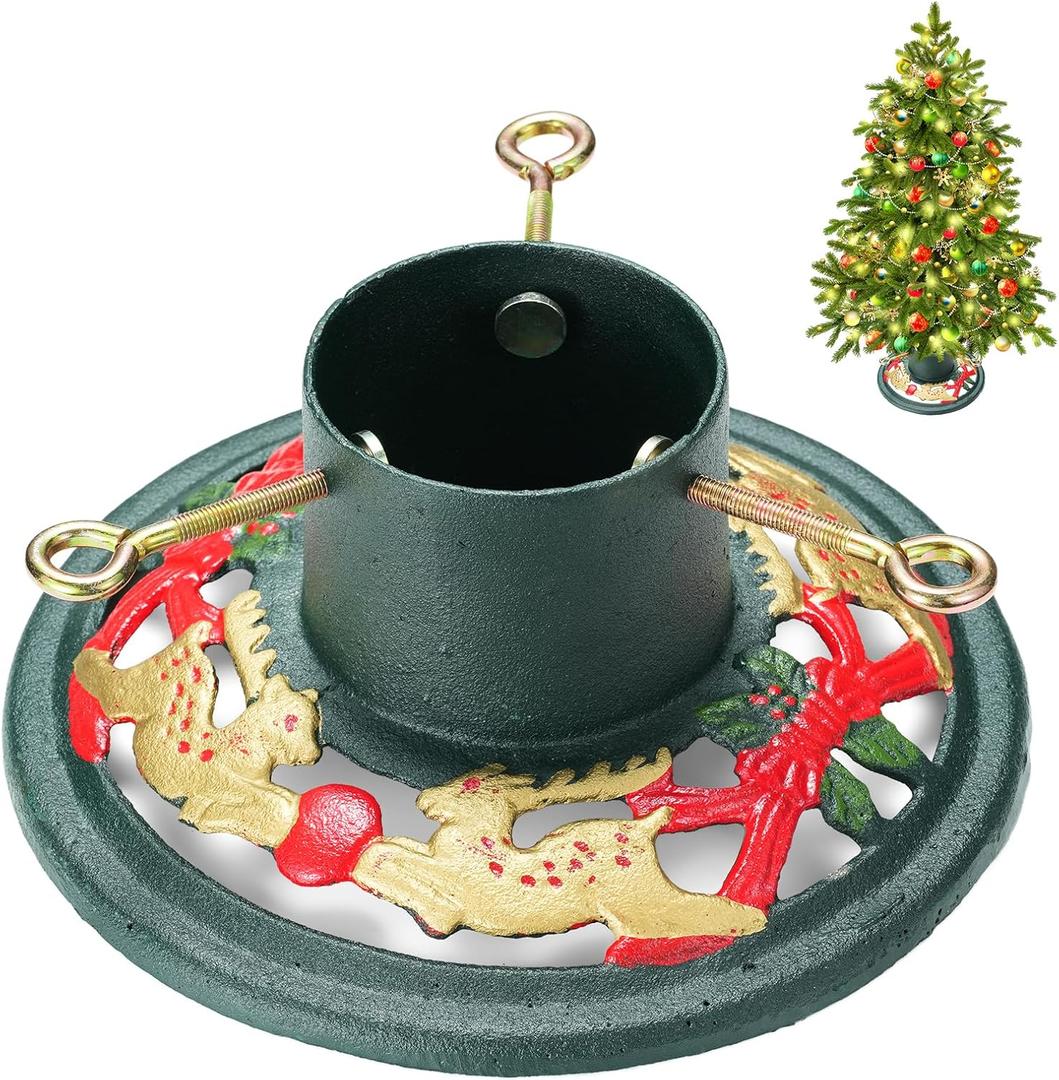 Christmas Tree Stand, for Real and Artificial Trees Metal Base with Water Reservoir, Heavy Duty Holder for 6Ft Xmas Tree, Stable and Durable Adjustable Diameter Fits Multiple Trunk Sizes