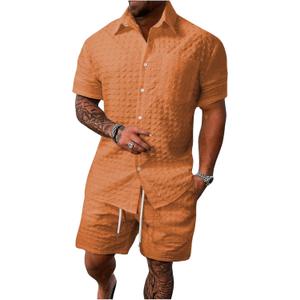SOLY HUX Men's 2 Piece Shorts Sets Casual Beach Outfits Short Sleeve Button Down Hawaiian Shirt Sets (Plain Orange) L