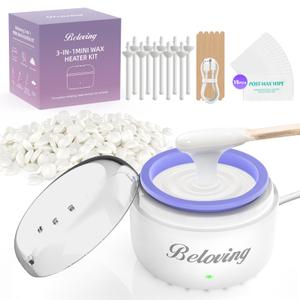 Beloving Nose Wax Kit Men, Portable Wax Warmer for Hair Removal with 100g Beads, 10 Applicators, 10 Nose Sticks, Mini Ear Eyebrow Waxing Kit for Women, At Home Hair Removal Machine for Face -White