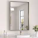 Keonjinn 24 x 36 In Brushed Nickel Bathroom Mirror, Rectangular Metal Framed Wall Vanity Mirror for Over Sink Square Corner Aluminum Alloy Modern Farmhouse Rectangle Silver Mirror(Horizontal/Vertical) (36"L x 24"W)