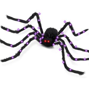 Halloween Decorations Giant Spider - Large Light Up Spider 78IN 44 Purple Lights & 2 Red Eyes, Bendable Metal Legs, 8 Light Modes - Halloween Decor for Outdoor Yard Party Haunted House