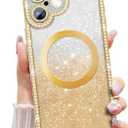 Misscase Magnetic Glitter Case for iPhone 17 6.3 Inch, Camera Protection, Compatible with MagSafe, Rectangle Cute Bling Sparkle Diamond Colorful Phone Cover, Drop-Tested & Shockproof-Gold