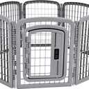 Amazon Basics 8-Panel Octagonal Plastic Dog Playpen, Indoor/Outdoor Pet Fence with Gate, Exercise Pen for Puppies and Small Animals, 28 inches, Grey