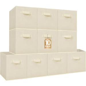 STORAGE MANIAC Storage Cubes, 11 Inch Collapsible Storage Bins with Handles, 10 Pack Fabric Foldable Bins for Organization, Durable Storage Bins for Closet, Shelves, Offices, Toys, 10-Pack Beige