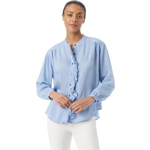 Sam Edelman Women's Tarra Ruffle Button Down Shirt with Tie Front Standard (Medium, Forever Blue)