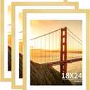 YESKAY 18x24 Picture Frame Gold Set of 3, Display Pictures 16x20 with Mat or 18 x 24 Without Mat, Poster Frames 18x24 for Wall Hanging Horizontal and Vertical