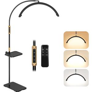 23 Inch Half Moon Light, Lash Light for Eyelash Tech, LED Floor Lamp for Eyelash Extensions, Nail Art, Tattoo Art and Skincare, Adjustable Color Modes and Flexible Gooseneck, with Tray - Black