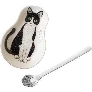 Coffee Spoon Rests and Spoon - Ceramic Cute Cat Spoon Rest Teaspoon Holder Coffee Station Decor Coffee bar Coffee Stirrers Holder for Home Kitchen accessories (Type 1)