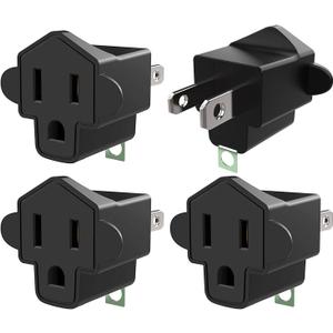 4 Pack 3-2 Prong Adapters Grounding Adapter JACKYLED 3-Prong to 2-Prong Adapter ETL Listed Fireproof Material 392 Resistant Heavy Duty Wall Plugs for Household Appliances Industial, Black