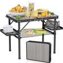 Titanker Folding Camping Table 2ft, Small Folding Camp Table Portable with 50% Extra Space, Small Picnic Table, Portable Beach Desk, Car Camping Essentials, Aluminum Light & Solid (Light Oak & Storage Net)