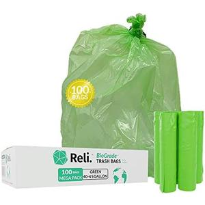 Reli. Biodegradable 40-45 Gallon Trash Bags | 100 Count | ASTM D6954 | Green | Eco-Friendly | Oxobiodegradable Under Certain Conditions (See Product Description)