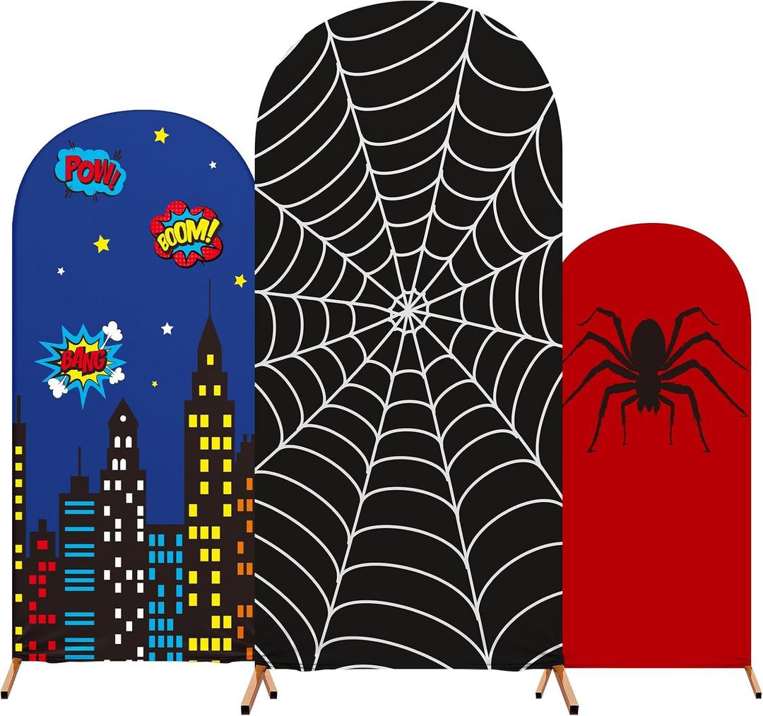 Tingjoo Spider Web Theme Arch Backdrop Cover 3 Set - 4ft/ 5ft/ 6ft Wedding Arch Covers Spandex Backdrop Stand for Wedding Birthday Banquet Ceremony Photography Party Decoration(Modern)