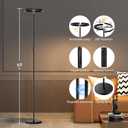 SIBRILLE LED Floor Lamp - Rotatable Standing Lamp with Touch & Remote Control, 3000-6000K, 22W Modern Floor Reading Light, Dimmable Corner Uplighter for Living Room Bedroom Office, Black