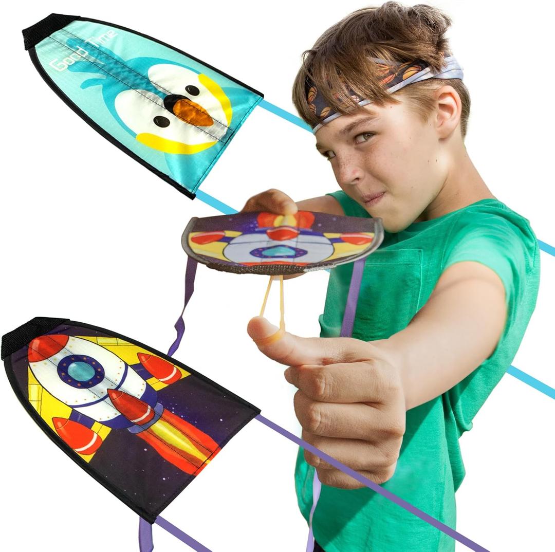Novelty Place 2 Pack Thumb Ejection Kite Toy - Kite Launcher Slingshot Catapult Kites for Boys Girls Kids & Teens, Mini Beach Kites Easy to Launch and Fun Outdoor Flying Experience(Bird,Rocket)