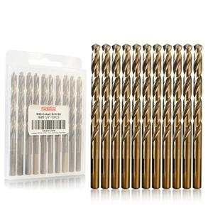 Luckyway 10-Piece 3/ 16" M35 Cobalt Drill Bits, Jobber Length Twist Drill Bit Set for Hard Metal, Stainless Steel, Cast Iron, Wood and Plastic, with Storage Case