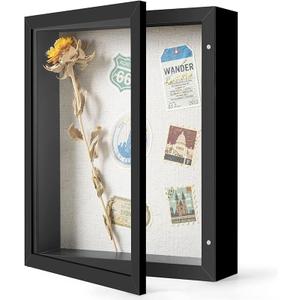 Califortree 8x10 Inch Shadow Box Frame with Linen Backing, Heavy Duty Memory Display Case for Flowers, Pictures, Medals and More, Black