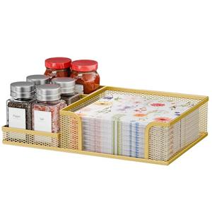 Hordely Square Napkin Holder for Table, Metal Napkin Holder for Kitchen Dining Room, Modern Cocktail Paper Napkin Organizer for Salt Pepper Shaker Countertop Decor, Gold