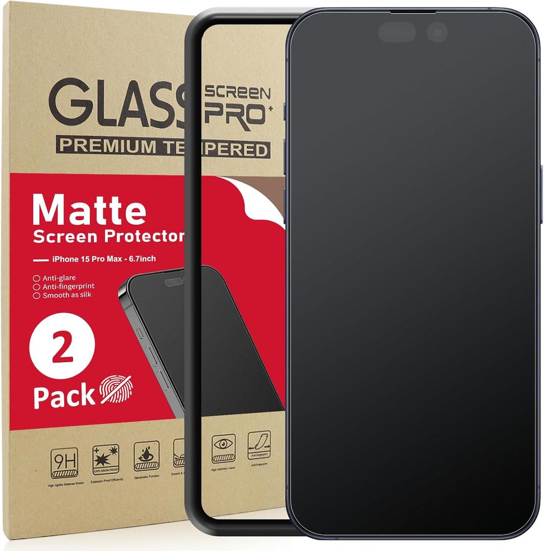 Ambison [2 Pack Matte Glass Screen Protector Compatible with iPhone 15 Pro Max, Dynamic Island Compatible/Anti-Glare [No Bubbles] Install Frame/Smooth as Silk, iPhone 15 Pro Max 6.7inch 2023