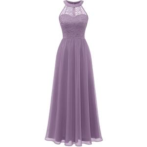 Wedtrend Women's Formal Dress, Halter Long Prom Dress Floral Lace Bridesmaid Dresses (Medium, Light Purple)