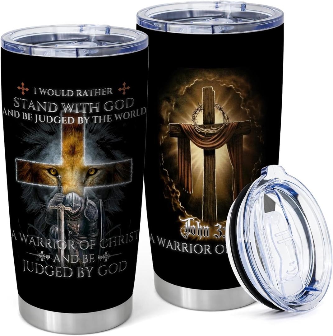 Christian Gifts Flask Warrior of God Faith 20oz Insulated Travel Mugs Stainless Stainless Steel Vacuum Tumbler with Lid Special Christmas Gifts for MenPack of 1