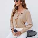 Blooming Jelly Womens Dressy Casual Blouse Business Long Sleeve Tops Ruffle V Neck Work Shirt Fall Outfit 2025 (Beige, S)