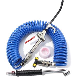 Air Blow Gun Kit Heavy Duty Air Seat Blow Gun Kit for Semi Truck Air Hose with 30FT Long Coil and Extended Dual Head Tire Air Chuck Blue