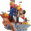 Fisher-Price Imaginext Preschool Toy Shark Bite Pirate Ship Playset with Figure & Accessories for Pretend Play Kids Ages 3+ Years 