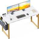 ODK Computer Desk Large Office Desk, 48 Inch Writing Desk with Storage, Modern PC Desk Work Table with Headphone Hook for Home Office, White Marble + Gold Leg
