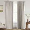 100% Blackout Thermal Curtains 84 Length 2 Panels Set for Bedroom, Linen Windows Pinch Pleated Drapes with Hooks for Track 7ft Modern Rustic Living Room Darkening Curtains 84 Inches Long Off White (Natural)