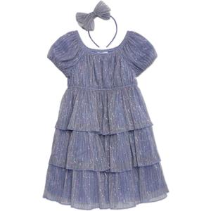 Speechless Girls' Short Sleeve Tiered Party Dress and Headband (5, Blue/Lavender)