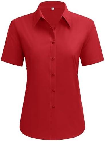 siliteelon Dress Shirts for Women Short Sleeve Cotton Button Down Shirt Basic Button Up Shirt Collared Shirts Work Shirt(Size M)