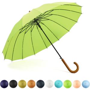 SoulRain 16 Ribs 48" Stick Umbrella Auto Open Solid Color Fashionable and Simple，Arc Classic Wood Handle，Windproof Unbreakable Stick Rain Umbrella