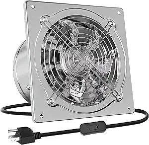 HG Power 8 Inch Kitchen Exhaust Fan, 576CFM Metal Attic Exhaust Fan, Wall Mounted Garage Ventilation Fan, Basement Extractor Fans with Backdraft Damper for Home Office Commercial Use, Silver