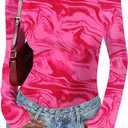 Poetsky Womens Mesh Long Sleeve Tops Floral Mock Turtleneck Sexy Sheer Double Lined Going Out Shirts with Thumb Hole
 (Medium)