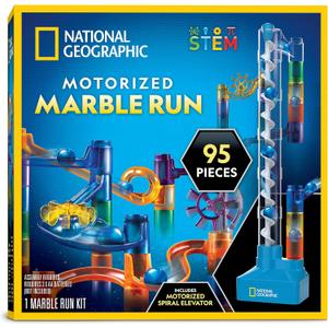 National Geographic Marble Run with Motorized Elevator - 95-Piece Marble Maze Kit with Motorized Spiral Lift, 20 Marbles, Perpetual Motion Machine, STEM Gifts for Boys and Girls, Kids Physics Toys