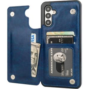 ONETOP Compatible with Samsung Galaxy A13 Wallet Case with Card Holder, PU Leather Kickstand Card Slots Case, Double Magnetic Clasp and Durable Shockproof Cover 6.6 Inch(Blue)