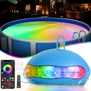 Pool Lights, 18W Underwater Submersible Light, Above Ground Pool Lights with APP Control, RGB Dimmable, Music Sync, IP68 Waterproof, 12V Pool Light for Aboveground Inground Pools