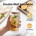 4 Pack Glass Cups with Lids and Straws 12 oz Double Wall Glass Tumbler Insulated Borosilicate Iced Glass Coffee Cups for Iced Coffee, Smoothies, Tea, Juice (Clear)