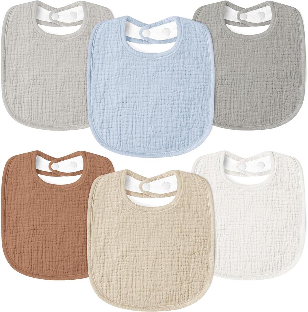 Susurration Muslin Baby Drool Bibs 6Pack Soft Square Adjustable Baby Bandana Bibs for Unisex Girls & Boys (Multicolored)