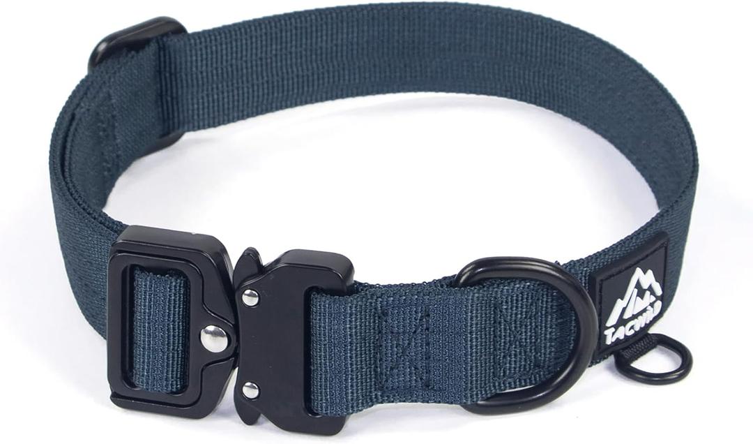 Heavy Duty Dog Collars for Medium and Large Dogs - Adjustable, Chew Proof Nylon Collar with Metal Quick Release Buckle and D-Ring for Dog Tags (Navy Blue, M) (M(1''Width, Fit 11''-15''))