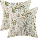 AEIOAE Spring Pillow Covers 20x20 Inch Set of 2,Sage Green Wild Flower Plant Throw Pillows Case,Seasonal Floral Outdoor Decorative Square Linen Farmhouse Decor Cushion Covers for Home Sofa Bed Couch