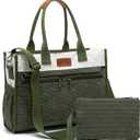 Corduroy Tote Bag for Women 2Pcs Set, 14-Pocket Lightweight Laptop Work Tote, Teacher & College Travel Crossbody Bag