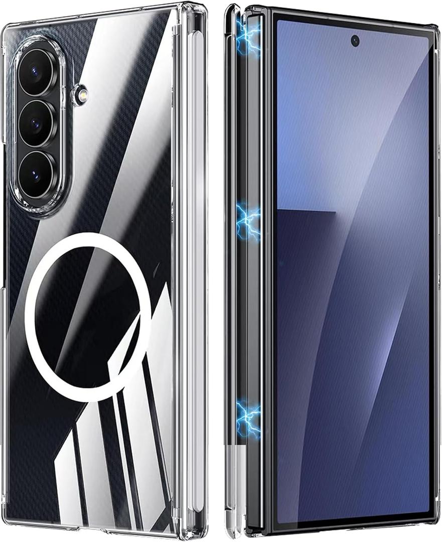 for Galaxy Z Trifold Case Clear Compatible with MagSafe, Built-in 2 Hinge Protector, Magnetic Slim Fit Crystal Transparent Skin Cover Anti-Yellowing Anti-Slip (Clear)